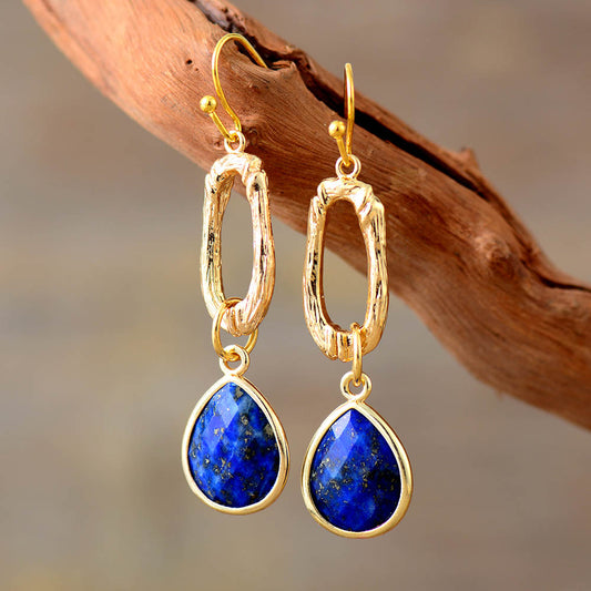 Handmade Lapis Lazuli Elegant Hoop Dangle Earrings