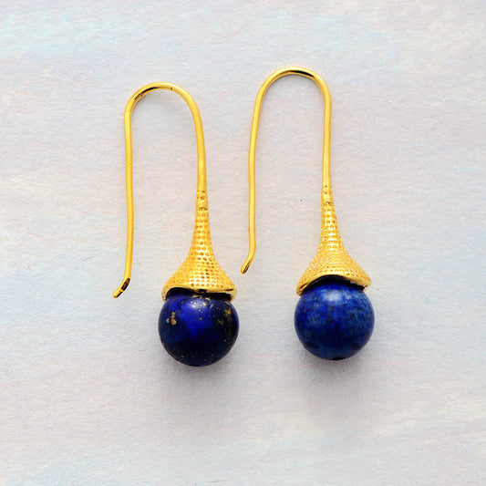 Handmade Lapis Lazuli Flower Drop Earrings