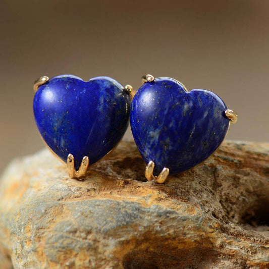 Handmade Lapis Lazuli Heart Shaped Stud Earrings