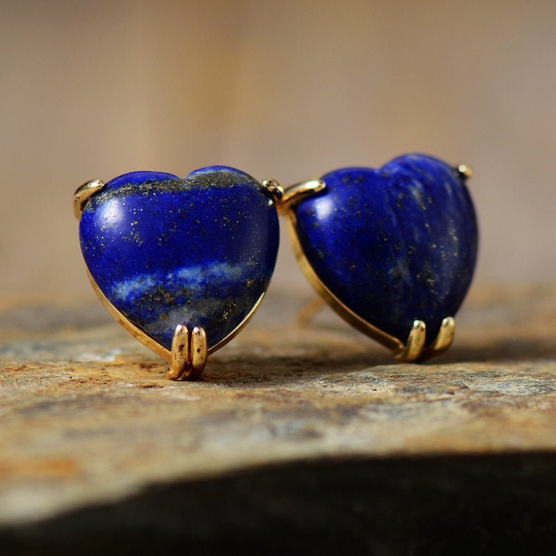 Handmade Lapis Lazuli Heart Shaped Stud Earrings