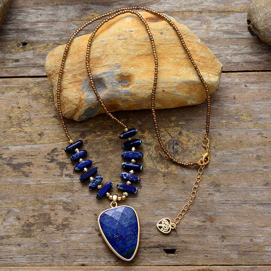 Handmade Lapis Lazuli Pendant Beaded Necklace