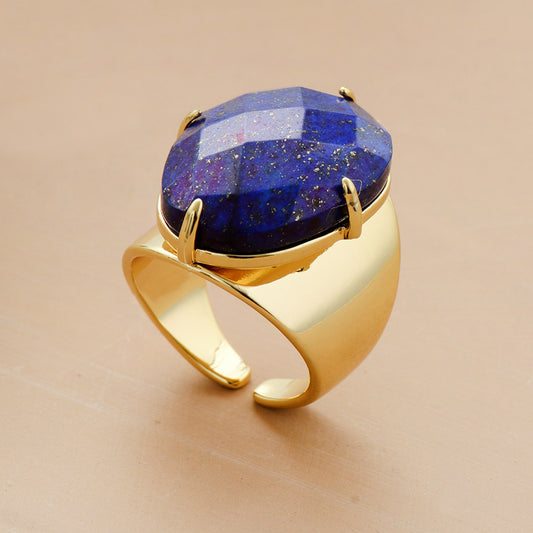 Handmade Lapis Lazuli Resizable Gold Plated Ring