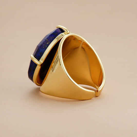 Handmade Lapis Lazuli Resizable Gold Plated Ring
