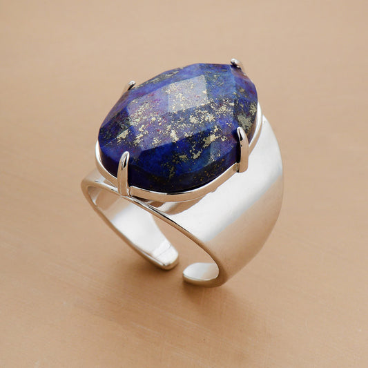 Handmade Lapis Lazuli Resizable Silver Plated Ring