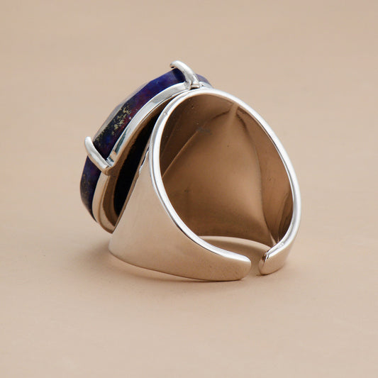 Handmade Lapis Lazuli Resizable Silver Plated Ring