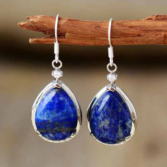 Handmade Lapis Lazuli Silver Teardrop Dangle Earrings