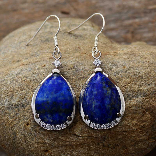 Handmade Lapis Lazuli Silver Teardrop Dangle Earrings