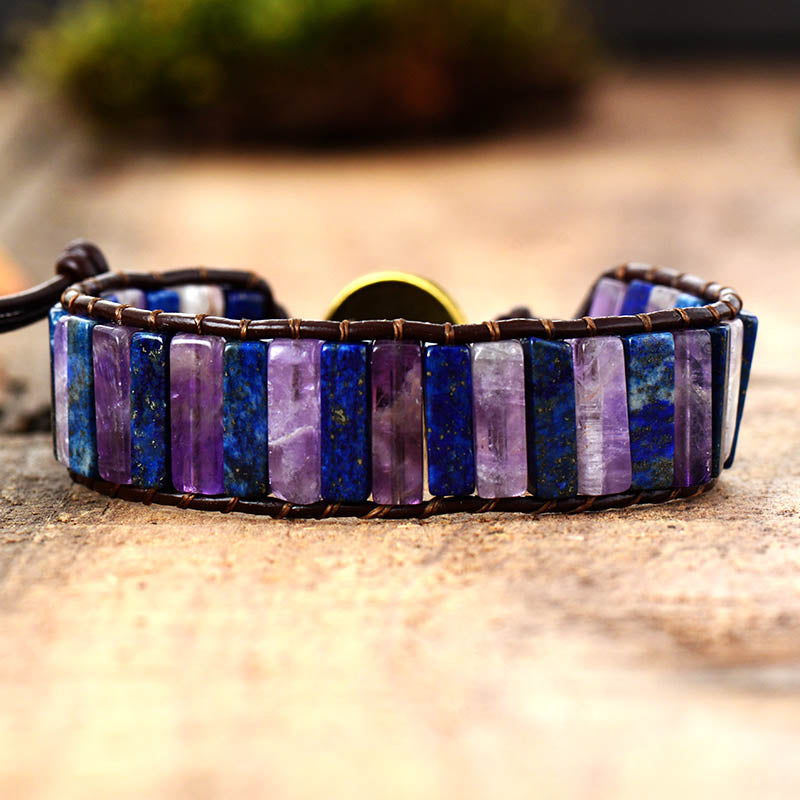 Handmade Lapis Lazuli & Amethyst Leather Bracelet
