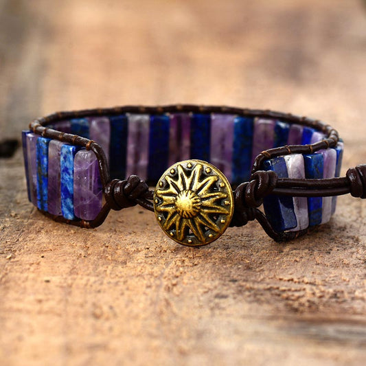 Handmade Lapis Lazuli & Amethyst Leather Bracelet