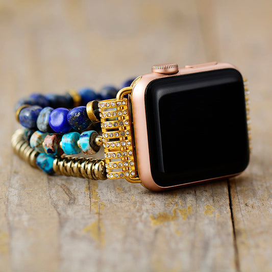 Handmade Lapis Lazuli and Jasper Apple Watch Stretch Band