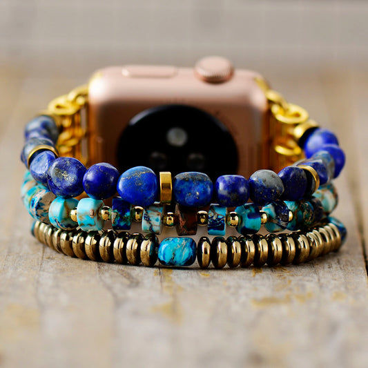 Handmade Lapis Lazuli and Jasper Apple Watch Stretch Band
