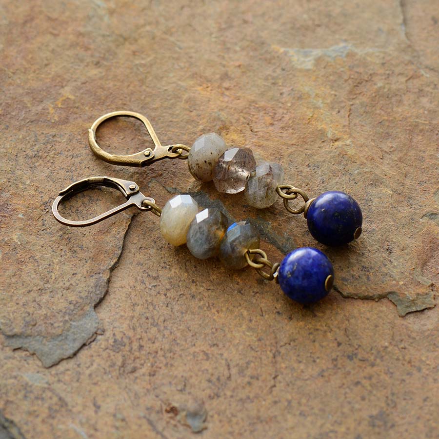 Handmade Lapis Lazuli and Labradorite Dangle Earrings