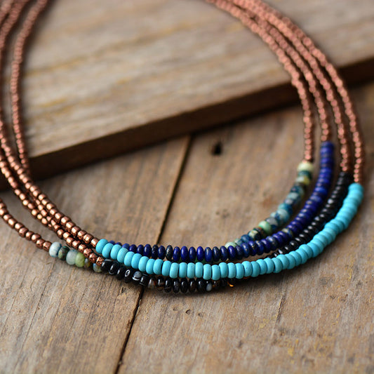 Handmade Turquoise and Seed Bead Necklace