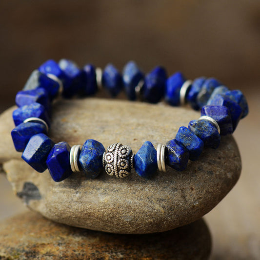 Handmade Lapis Lazuli and Sunburst Charm Elastic Bracelet