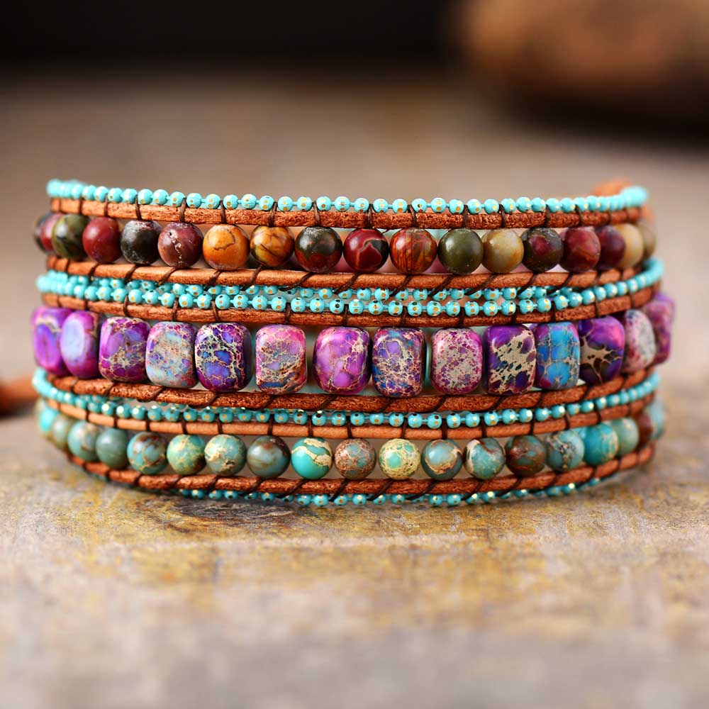 Chakra Handmade Leather Wrap Bracelet Imperial Jasper Wrap