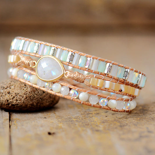 Handmade Moonstone Wrap Bracelet with Vegan Rope