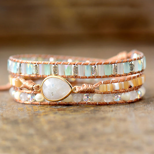 Handmade Moonstone Wrap Bracelet with Vegan Rope