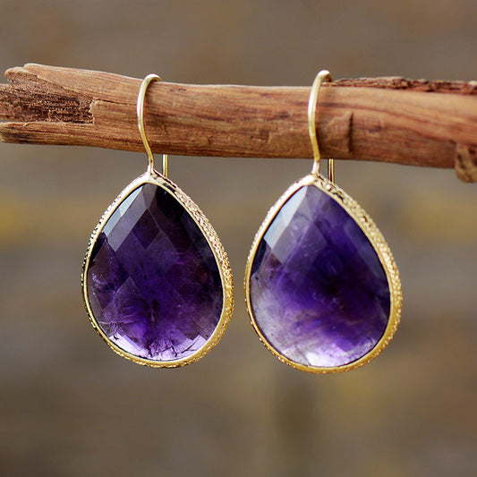 Handmade Natural Amethyst Teardrop Dangle Earrings