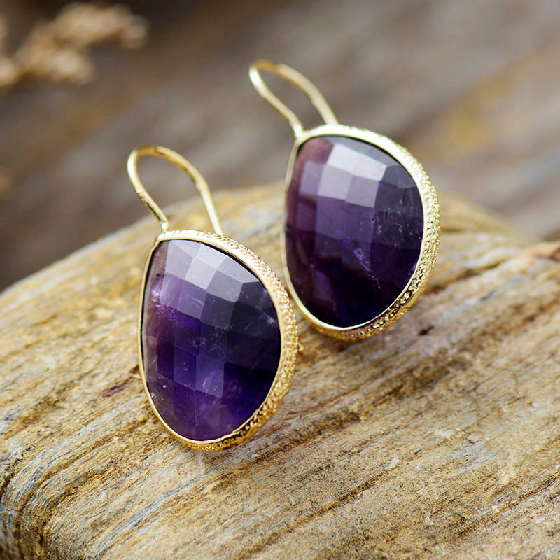 Handmade Natural Amethyst Teardrop Dangle Earrings