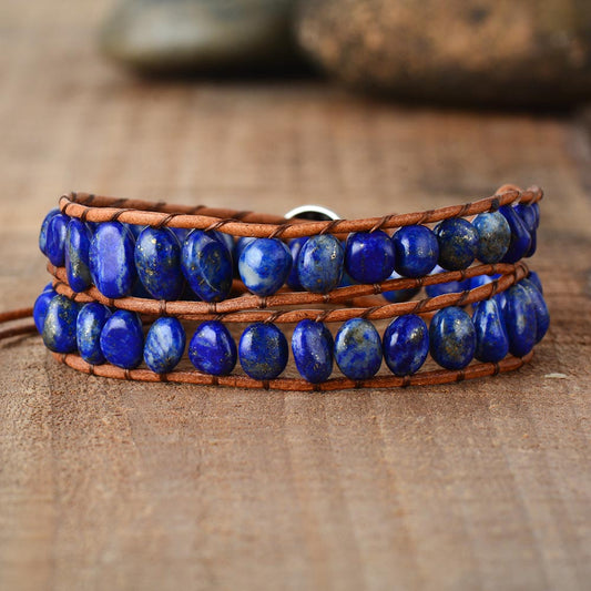 Handmade Natural Lapis Lazuli Beaded Bracelet x 2 Wrap