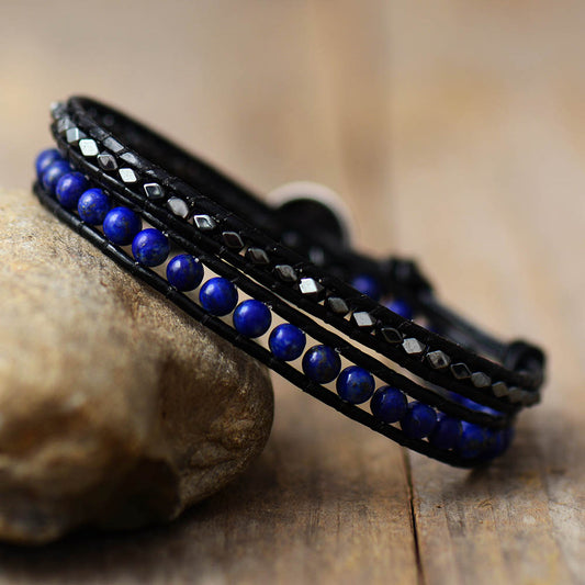 Handmade Natural Lapis Lazuli Leather Wrap Bracelet