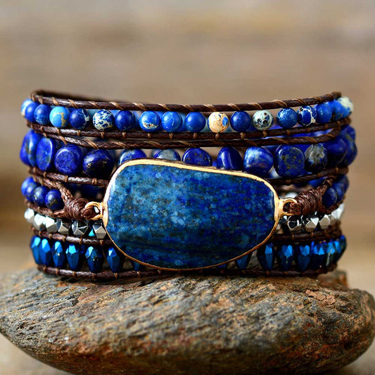 Handmade Natural Lapis Lazuli and Jasper Wrap Bracelet