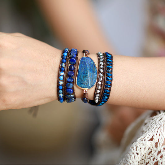 Handmade Natural Lapis Lazuli and Jasper Wrap Bracelet
