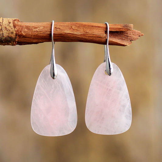 Handmade Natural Rose Quartz Dangle Earrings