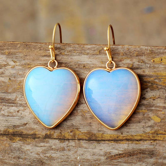 Handmade Opal Heart Shaped Gold Plated Earrings