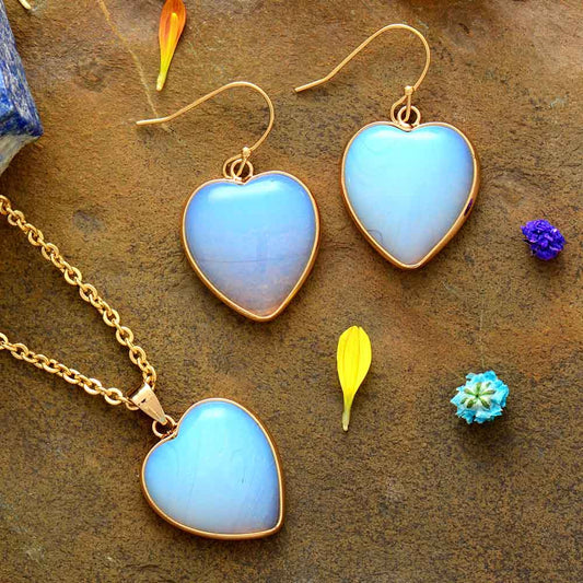 Handmade Opal Heart Shaped Gold Plated Earrings