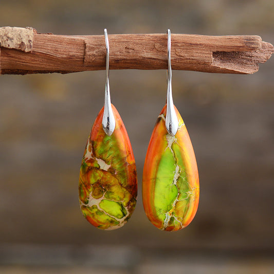 Handmade Orange Imperial Jasper Teardrop Dangle Earrings