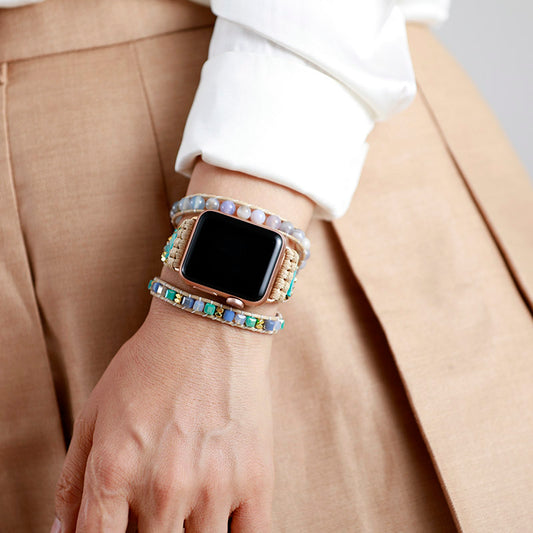 Handmade Oynx, Jasper and Rhinestone Apple Watch Bracelet