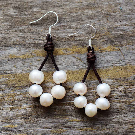 Handmade Pearls and Leather Earrings