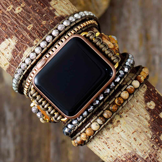 Handmade Picture Jasper, Agate and Hematite Apple Watch Bracelet