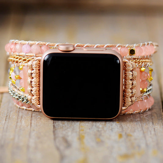 Handmade Pink Jade and Grey Matte Onyx Apple Watch Bracelet