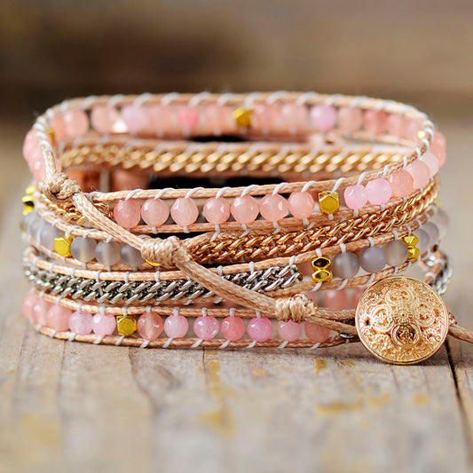 Handmade Pink Jade and Grey Matte Onyx Apple Watch Bracelet