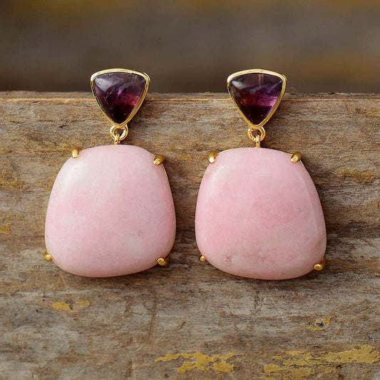 Handmade Pink Jasper Bold Stud Earrings