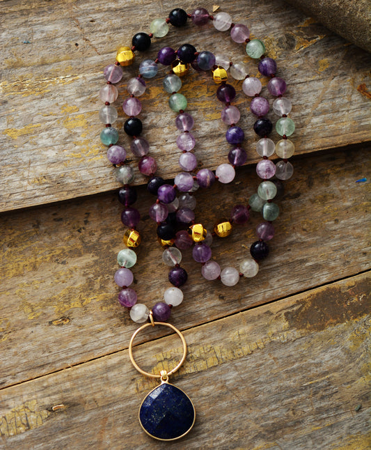Handmade Purple Fluorite and Lapis Lazuli Pendant Necklace