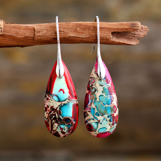 Handmade Red Imperial Jasper Teardrop Dangle Earrings