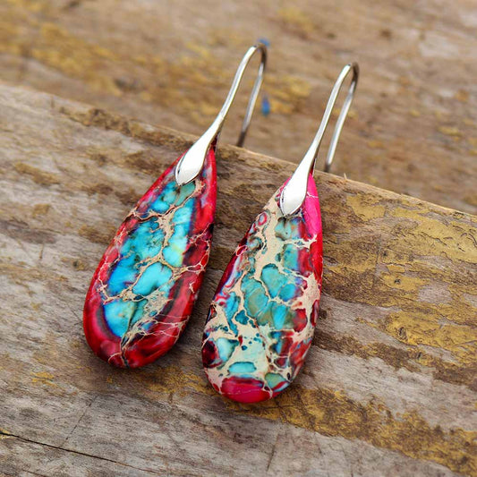 Handmade Red Imperial Jasper Teardrop Dangle Earrings