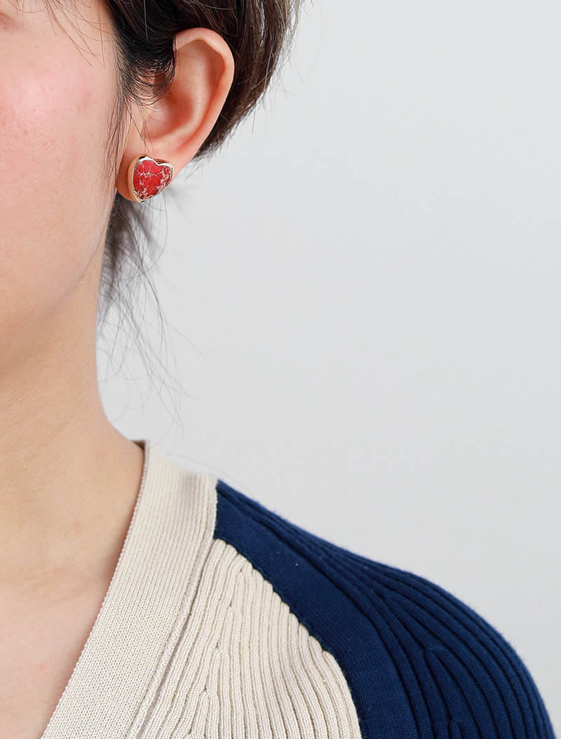Handmade Red Imperial Jasper & Silver Heart Shaped Earrings