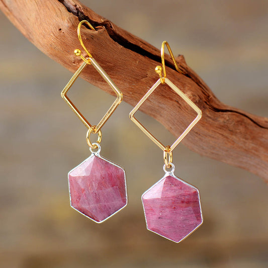 Handmade Rhodonite Geometric Dangle Earrings
