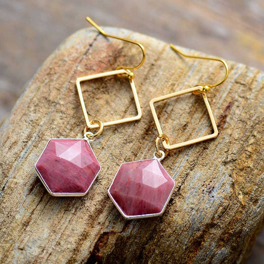 Handmade Rhodonite Geometric Dangle Earrings