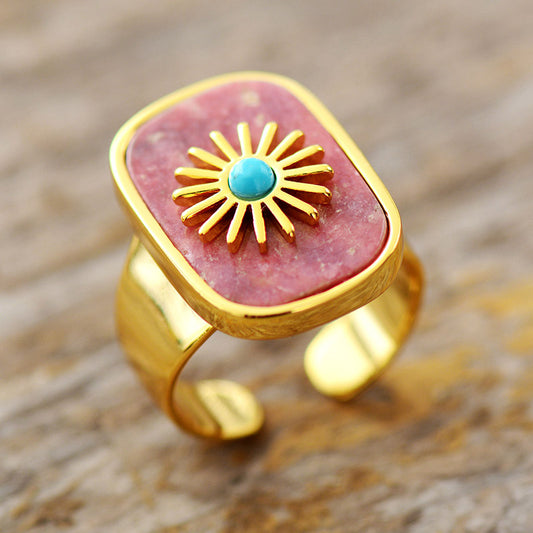 Handmade Rhodonite Resizable Sun Ring