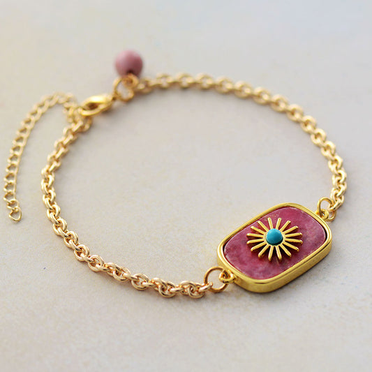 Handmade Rhodonite Sun Charm Bracelet