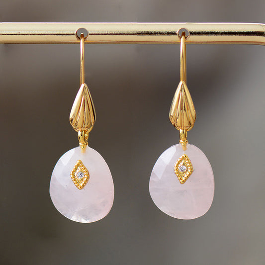 Handmade Rose Quartz and Gold Earrings