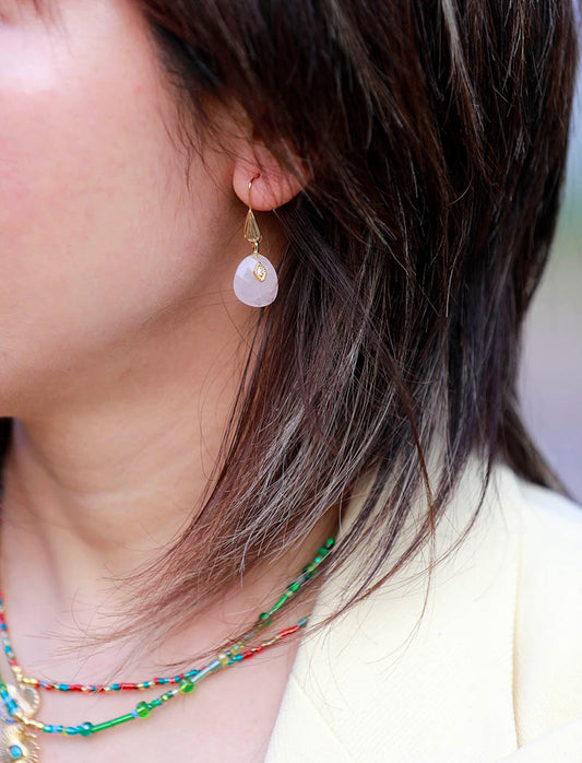 Handmade Rose Quartz and Gold Earrings