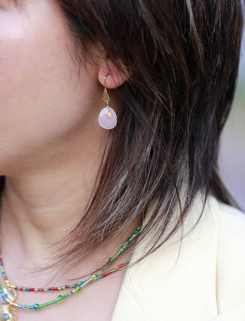 Handmade Rose Quartz and Gold Earrings