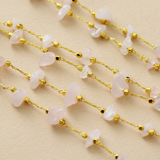 Handmade Rose Quartz and Gold Plated Layered Necklace