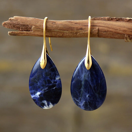 Handmade Sodalite Gold Plated Dangle Earrings